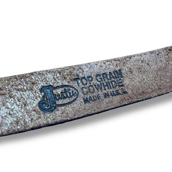 Justin Top Grain Cowhide Leather Southwestn Belt Size 26 Hand Tooled - Picture 6 of 9